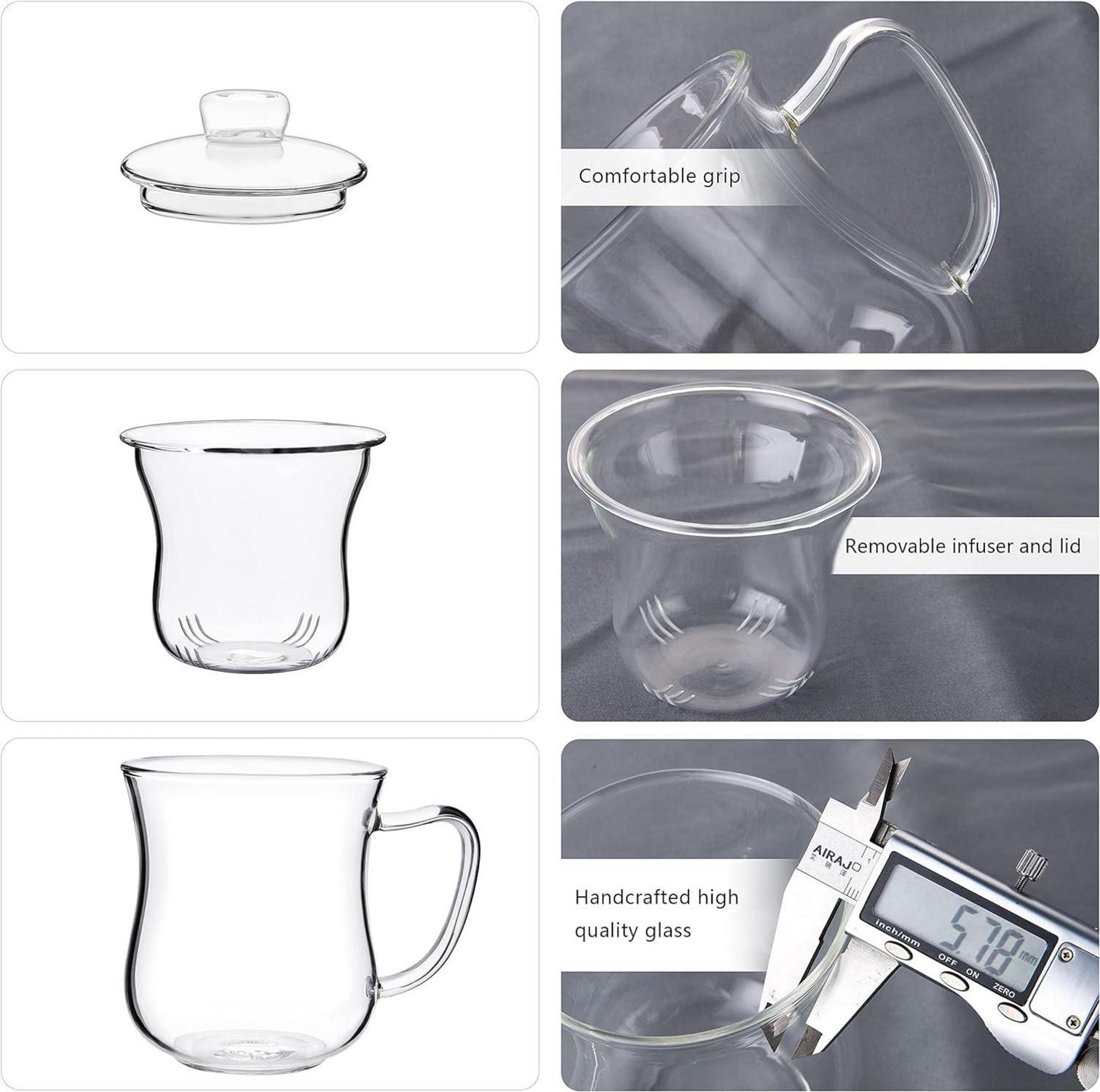Glas-Teetasse mit abnehmbarem Infuser und Deckel, 300ml