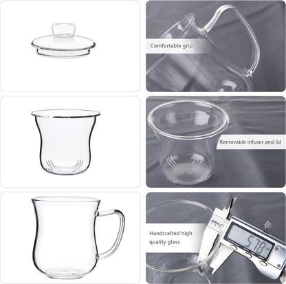 Glas-Teetasse mit abnehmbarem Infuser und Deckel, 300ml