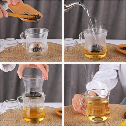 Glas-Teetasse 300ml abnehmbarer Infuser Deckel klares Glas