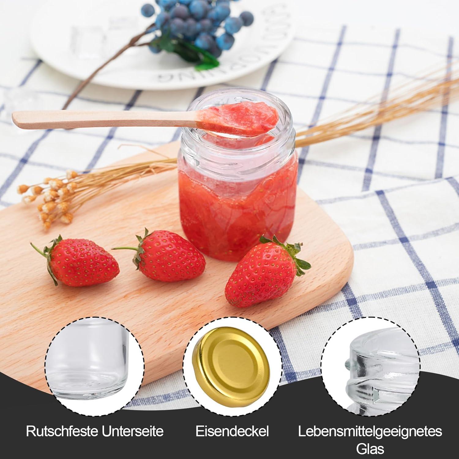 24 Kleine Einmachgläser 40ml mit Etiketten Stift Luftdicht