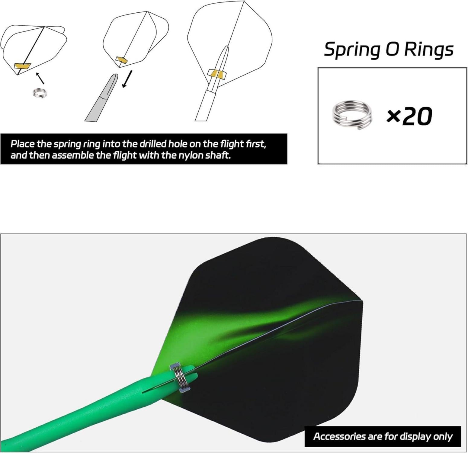 15 CyeeLife Dart Shafts mit 20 O-Ringen für Dartpfeile - Grün
