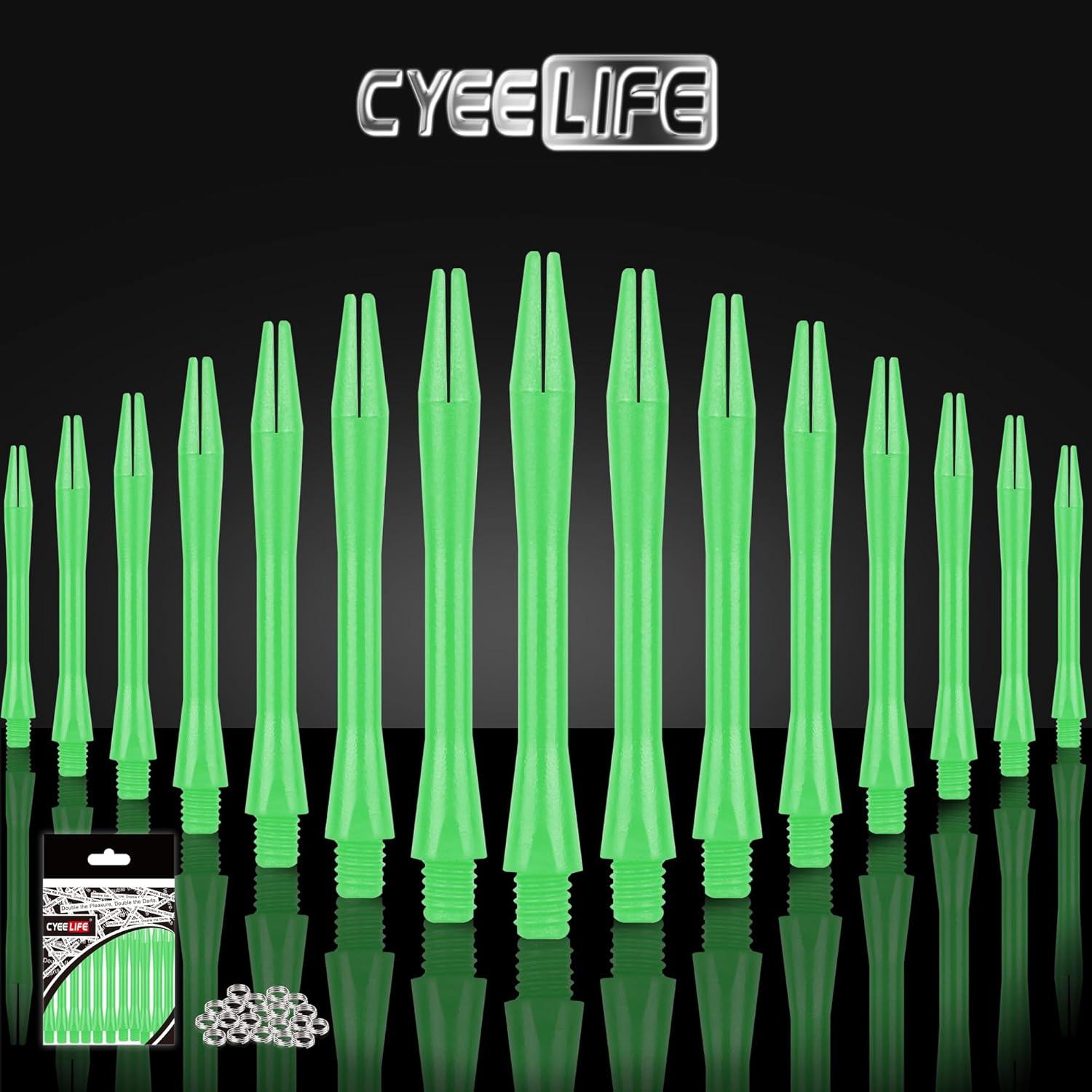 15 CyeeLife Dart Shafts mit 20 O-Ringen für Dartpfeile - Grün