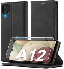 Samsung Galaxy A12 M12 Handyhülle Leder Flip Wallet Case Schwarz