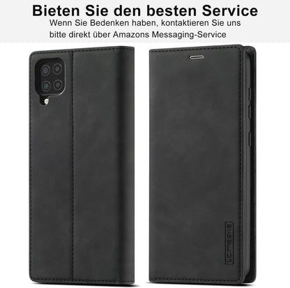 Handyhülle Samsung Galaxy A12 M12 Leder Wallet Schwarz Schutzfolie
