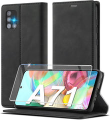 Handyhülle Samsung Galaxy A71 Leder Schutzhülle Case mit Schutzfolie