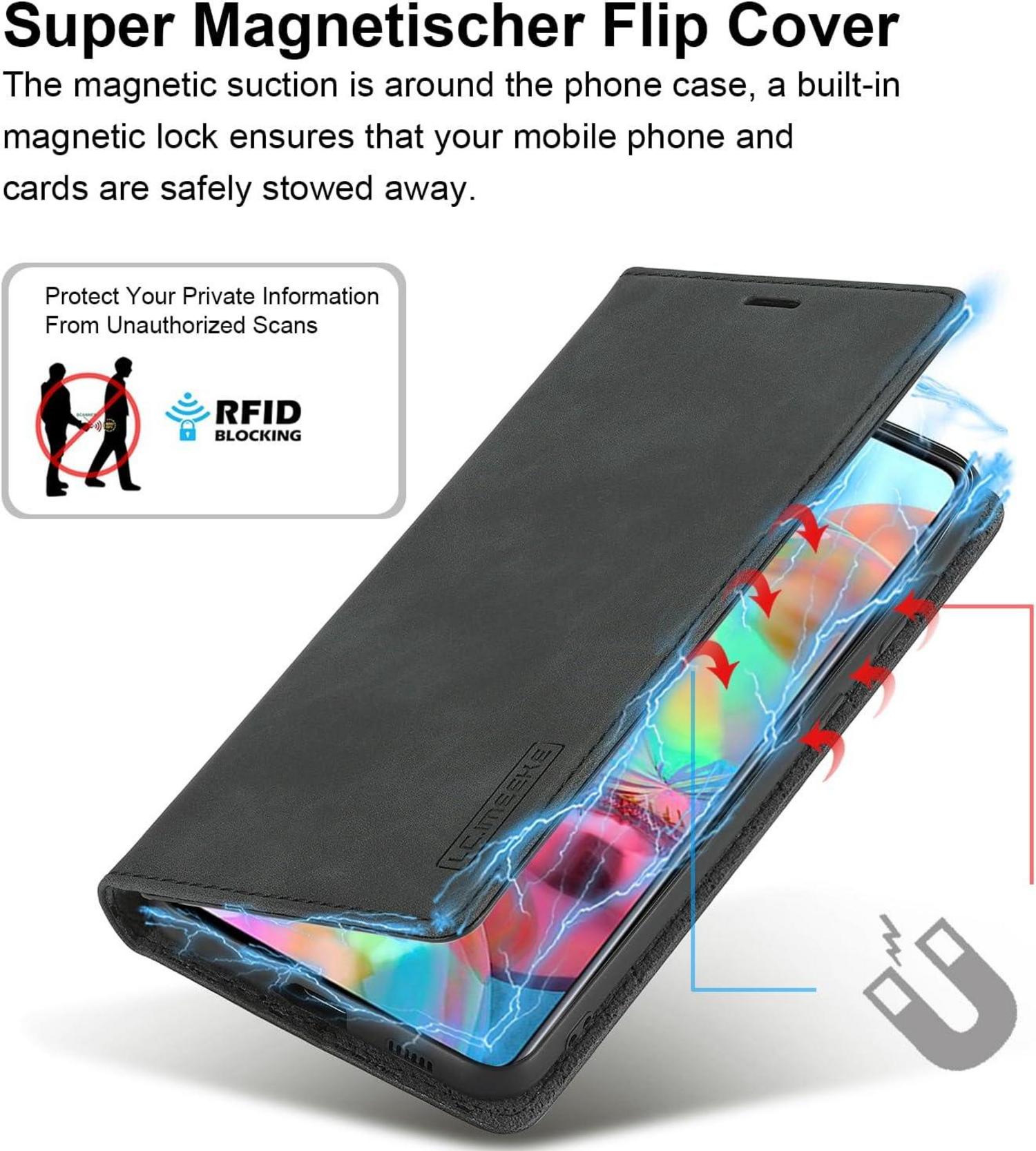 Handyhülle Samsung Galaxy A71 Leder Klapphülle Wallet Schwarz