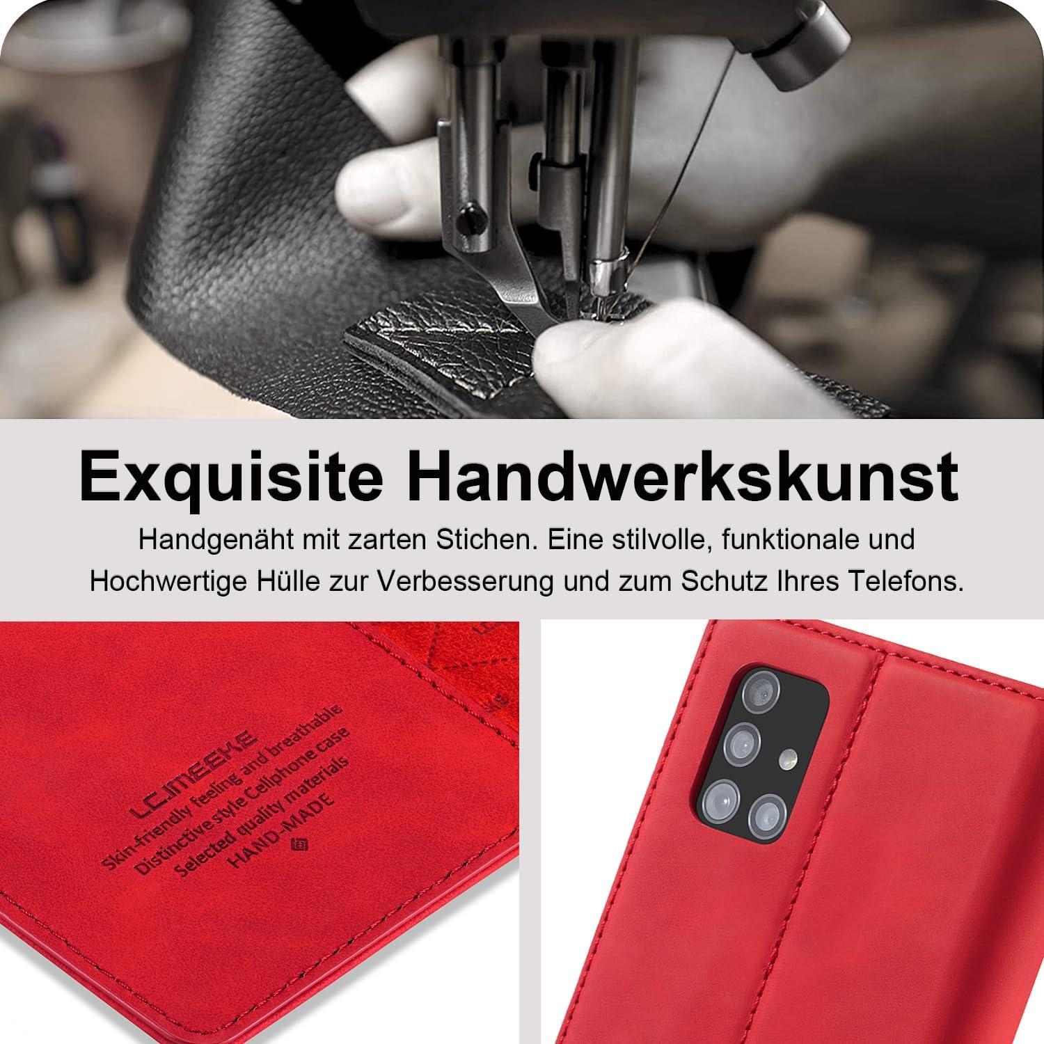 Samsung Galaxy A71 Hülle Leder Klappbar Magnet Wallet Rot