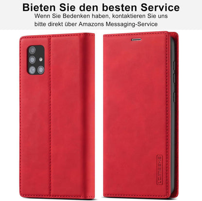 Samsung Galaxy A71 Hülle Leder Wallet Schutzfolie Klappbar Stoßfest Rot