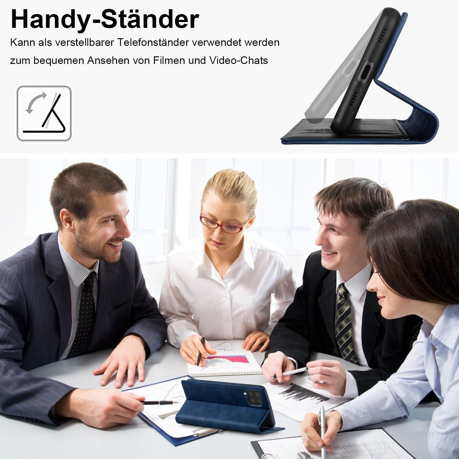Handyhülle Samsung Galaxy A12 M12 Leder mit Schutzfolie & Ständer