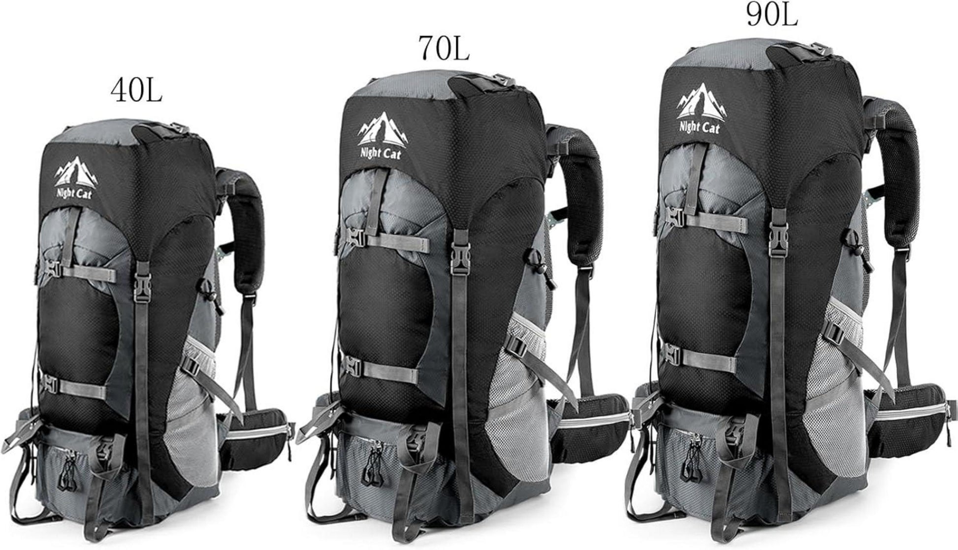 Night Cat 90L Trekkingrucksack für Damen und Herren Schwarz