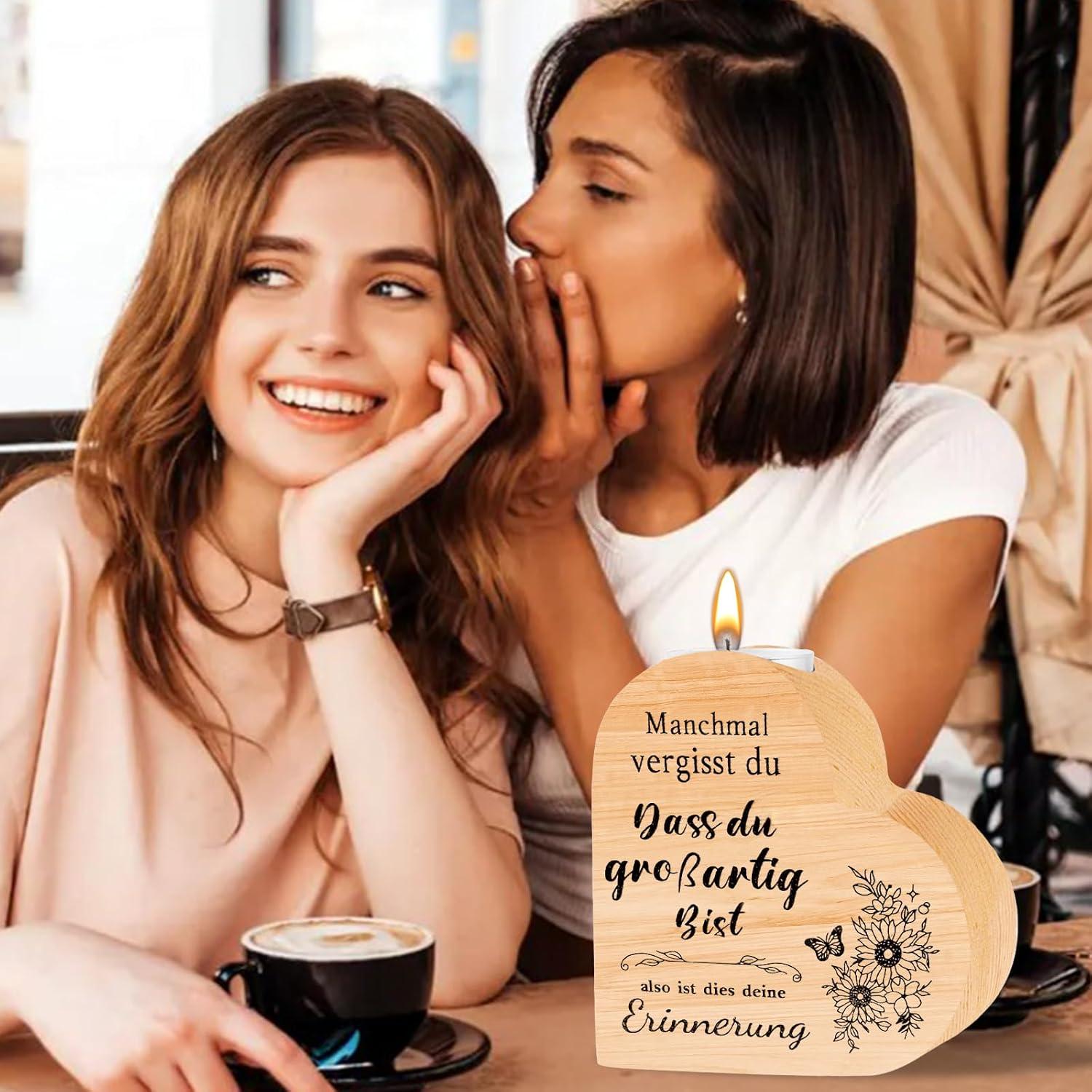 Herzform Kerzenständer Holz Geschenk Freundin Geburtstag Valentinstag