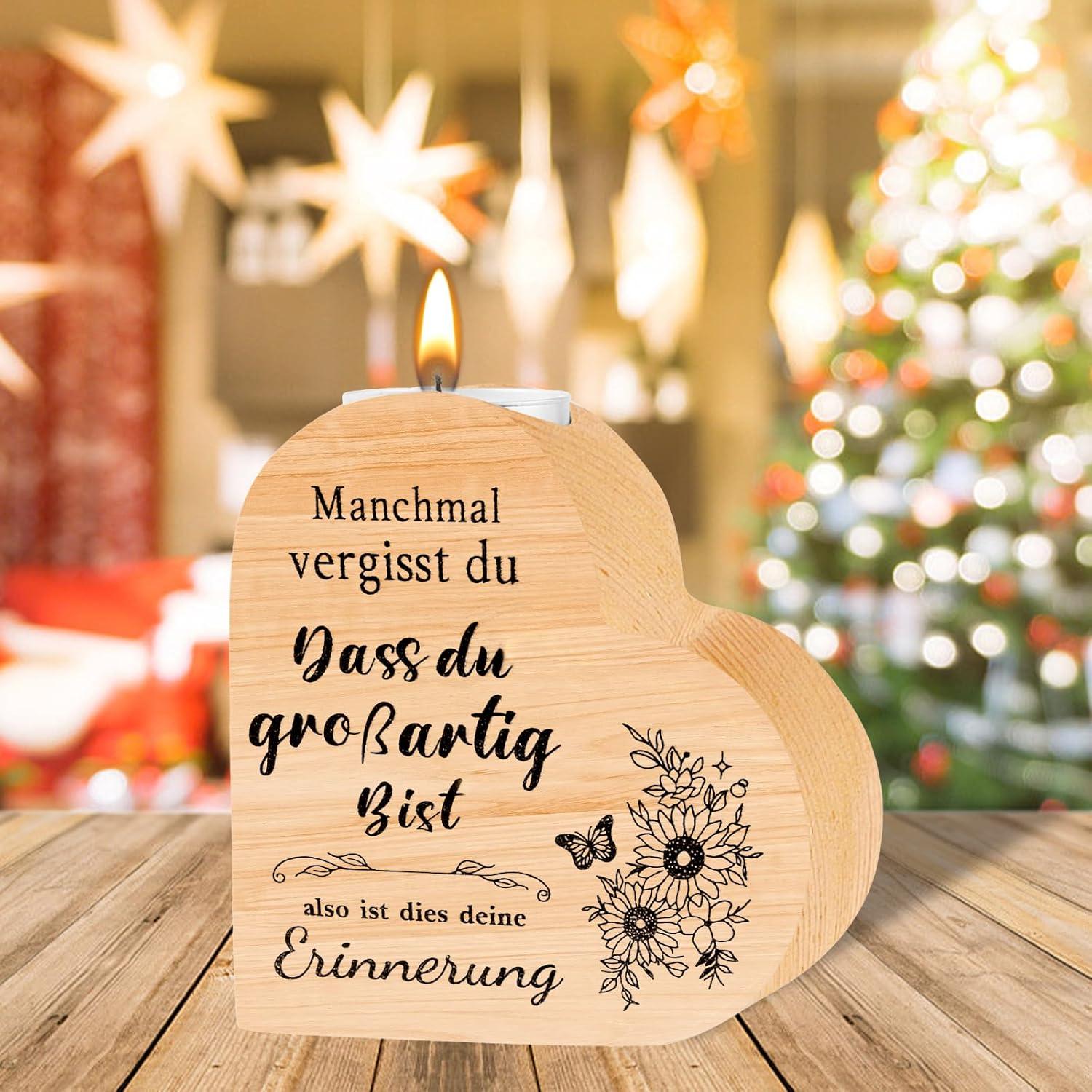 Herzform Kerzenständer aus Holz für Freundin Geburtstag, Valentinstag