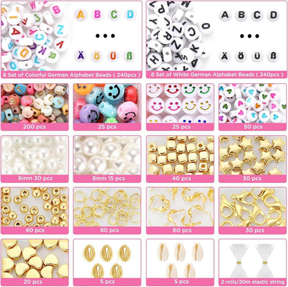DIY Perlen Set für Mädchen Kinder Basteln Armbänder Charms 4mm 120