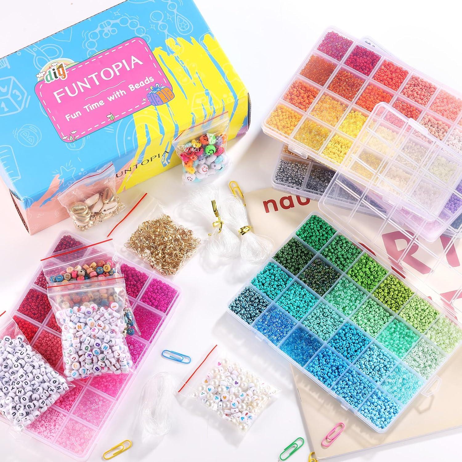 Funtopia 4mm Perlen Set, 120 Farben für Armbänder & Buchstabenperlen, Glasperlen & Charms