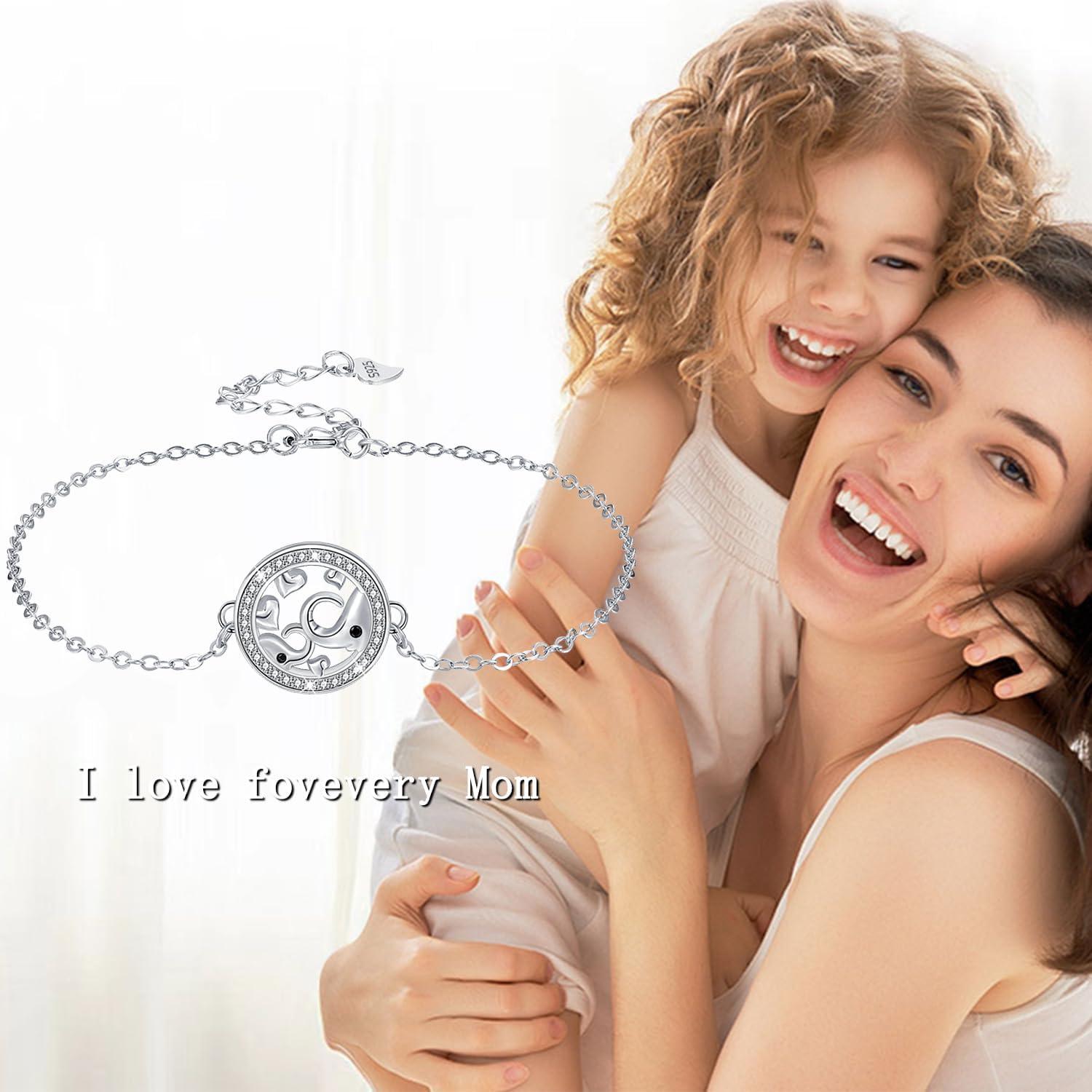 Mutter Tochter Elefanten Armband 925 Sterling Silber Geschenk Frauen