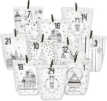Adventskalender zum Befüllen 24 Weihnachtsmotiv Tüten Weiß Kraftpapier