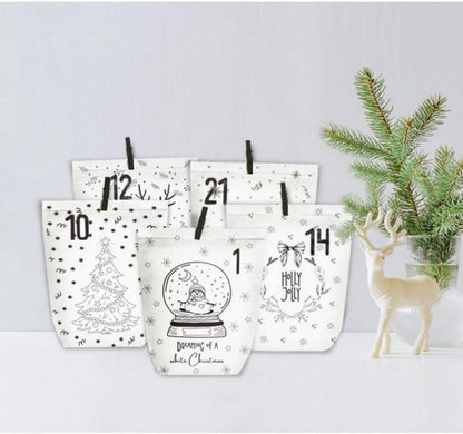 Adventskalender Kraftpapiertüten Weihnachten Geschenkbeutel 24 Motive - NEU