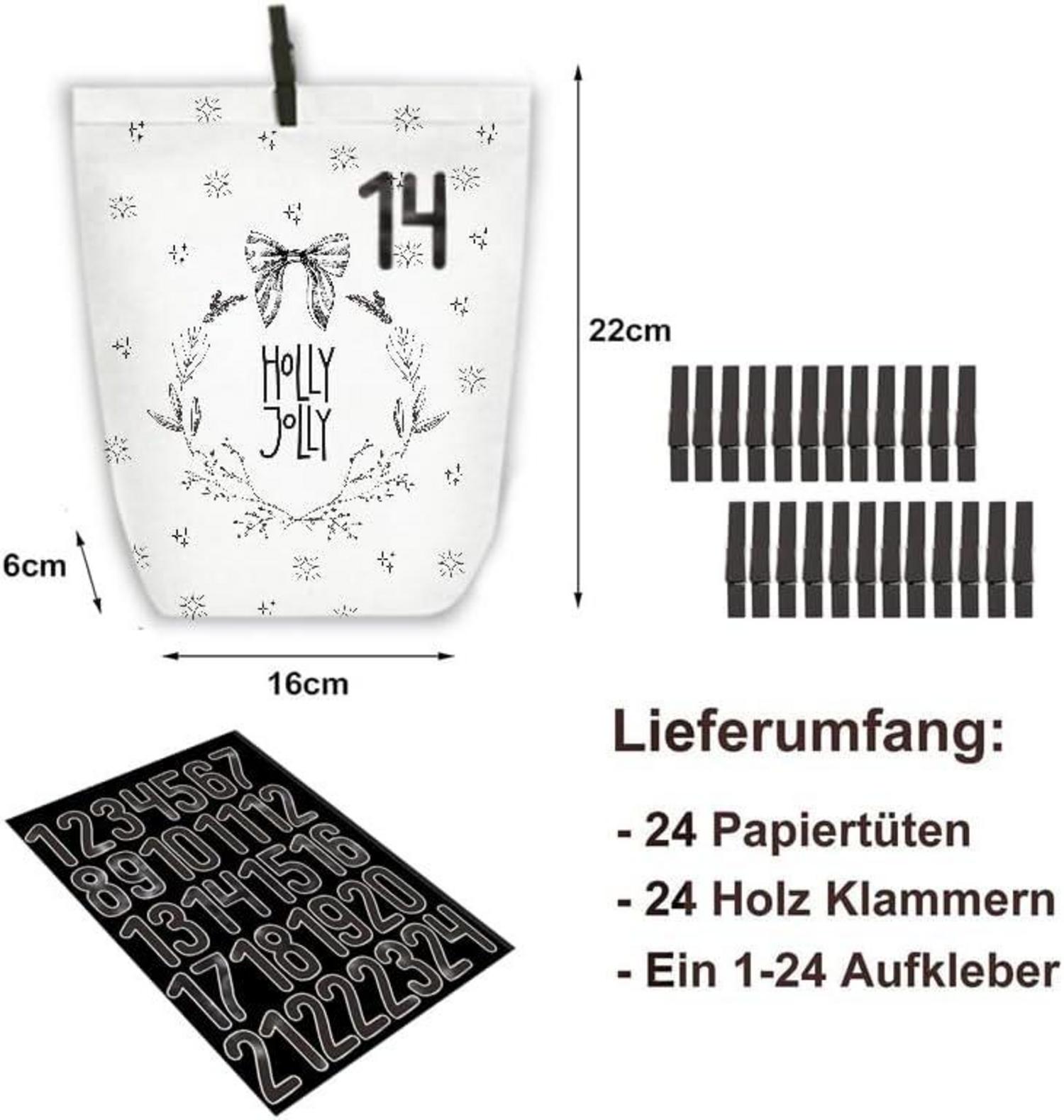 Adventskalender zum Befüllen, 24 Weihnachtsgeschenke in Kraftpapier