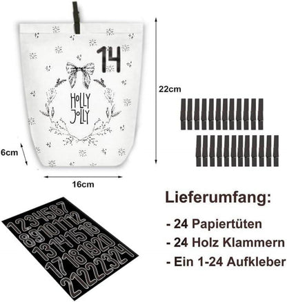 Adventskalender zum Befüllen, 24 Weihnachtsgeschenke in Kraftpapier