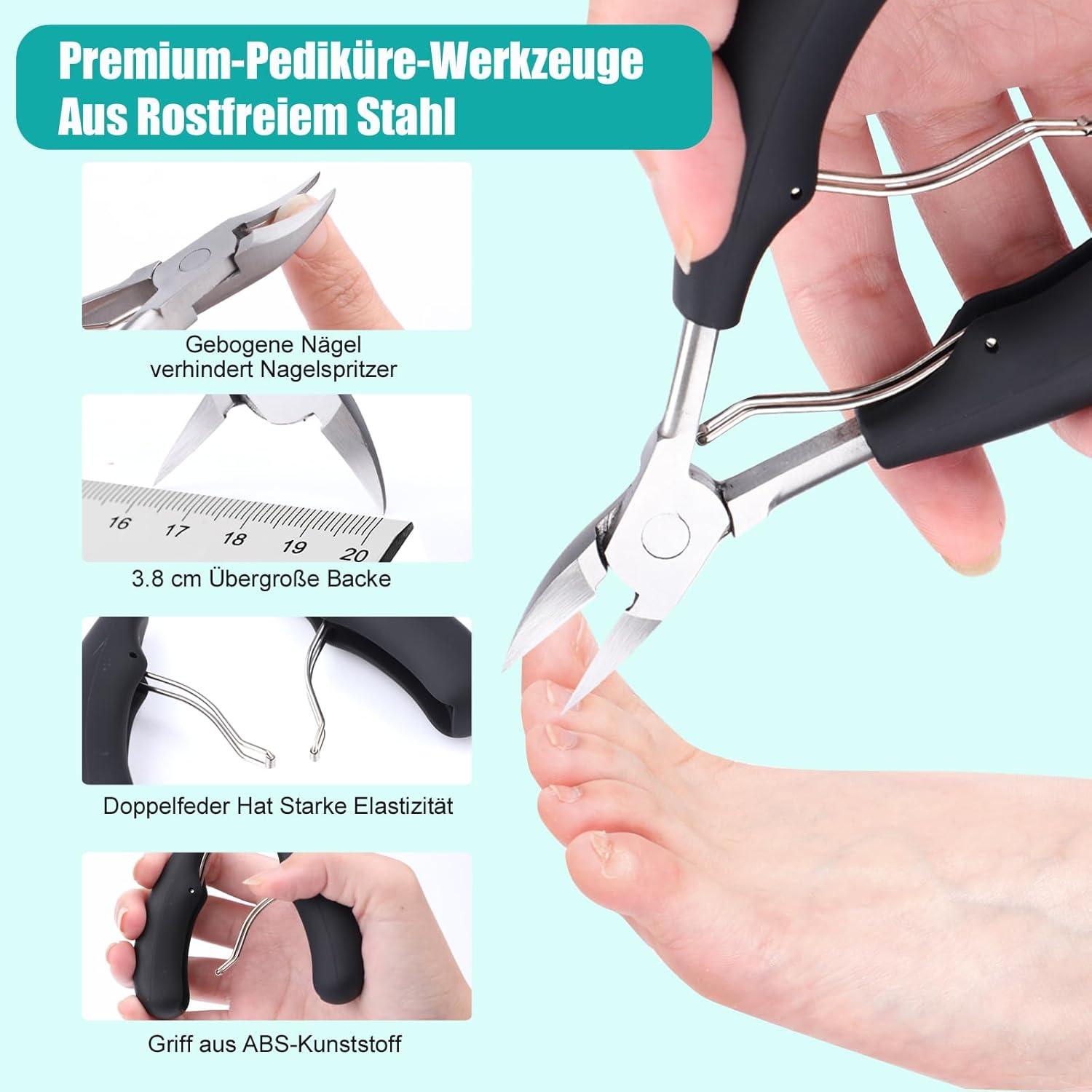 Profi Fußnagelknipser Set für dicke Fußnägel, Edelstahl