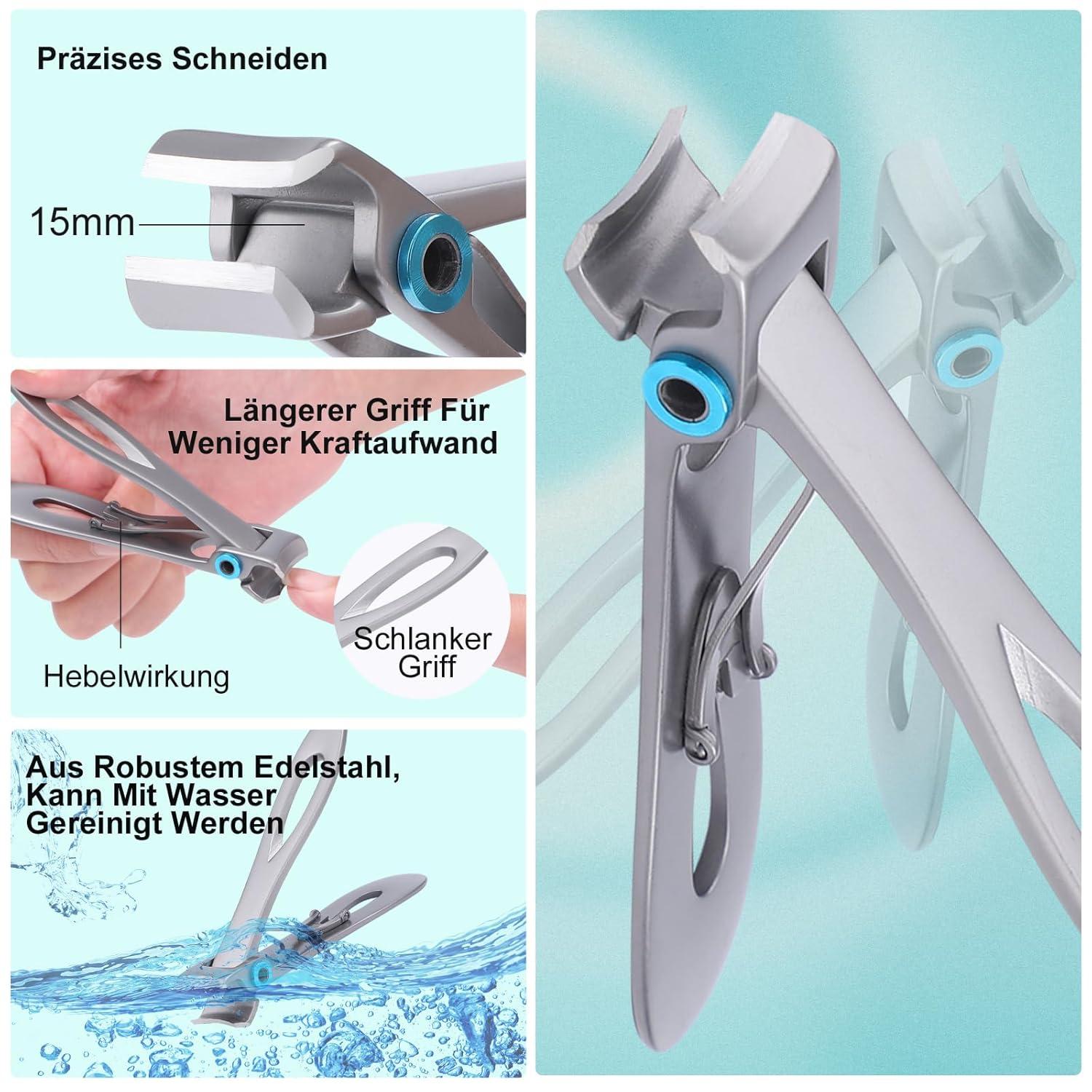 Professionelles Fußnagelknipser Set für dicke & eingewachsene Nägel, Edelstahl Pediküre Fusspflege Nagelknipser, 8-teiliges Maniküre Set
