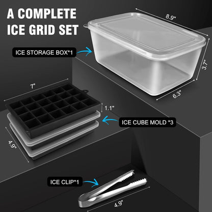 24-Loch Silikon Eiswürfelform Set mit Deckel - BPA-frei