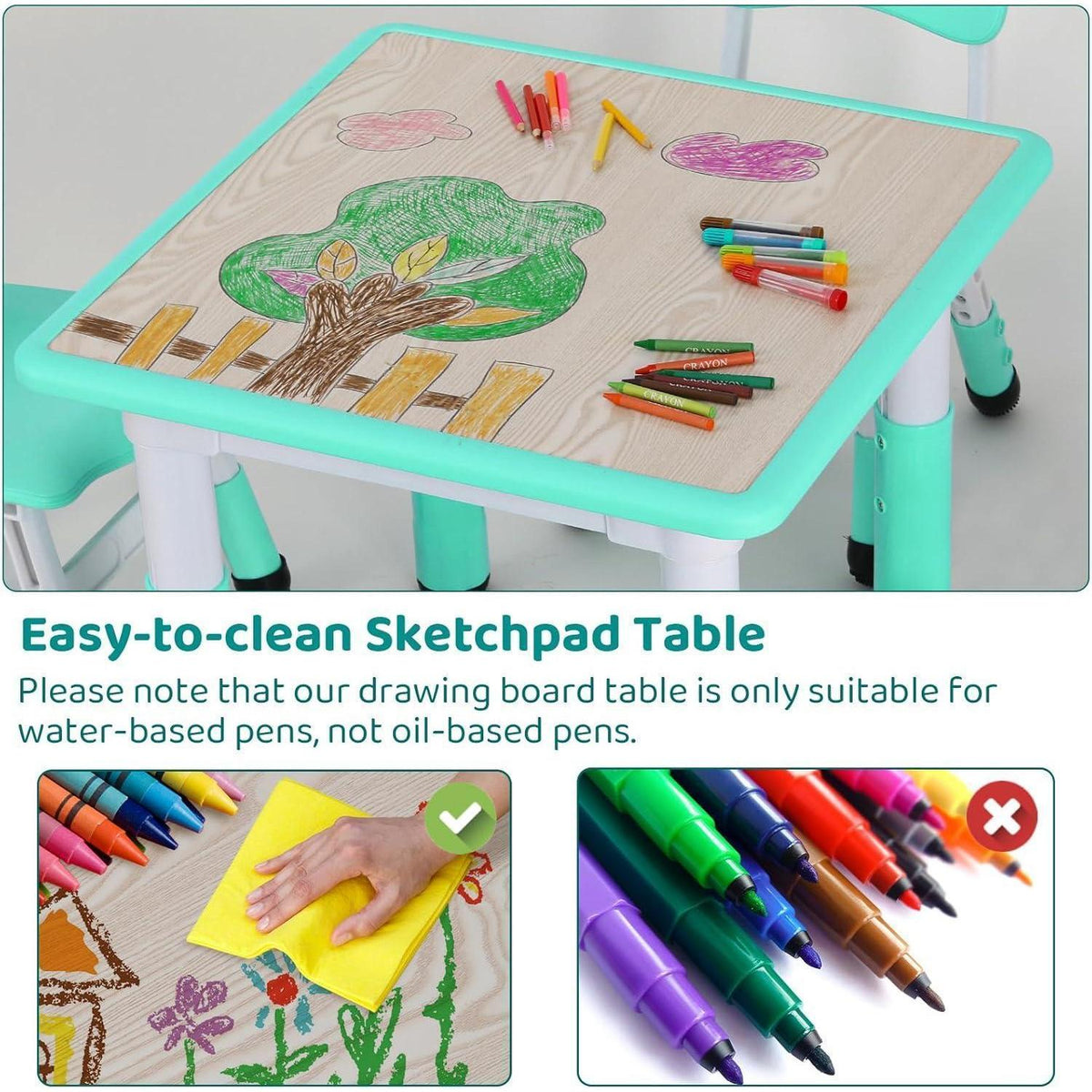 Höhenverstellbares Kindertisch-Stuhl-Set Minzgrün