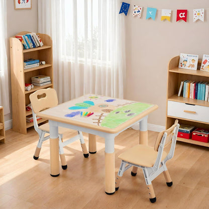 Höhenverstellbare Kindersitzgruppe mit 2 Stühlen, Maltisch Set Gelb