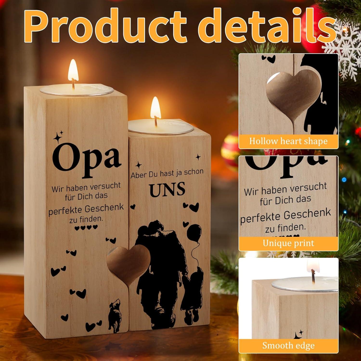 Herzform Kerzenständer Opa Geschenk Spruch Geburtstag Weihnachten
