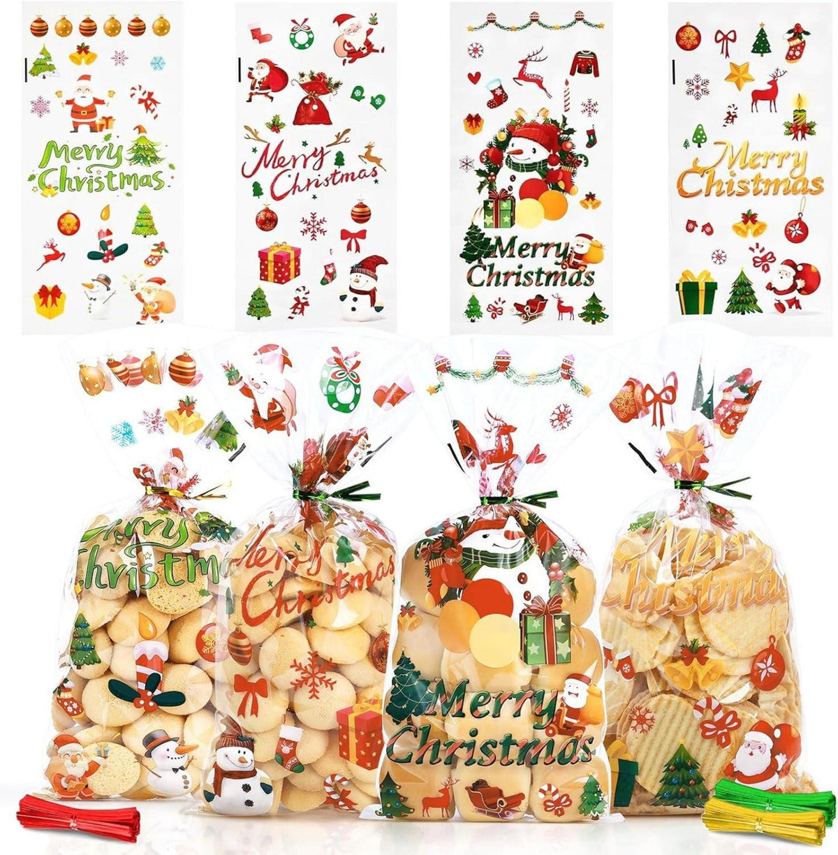 Cellophantüten Weihnachten 120 Stk. Bindebänder Transparent
