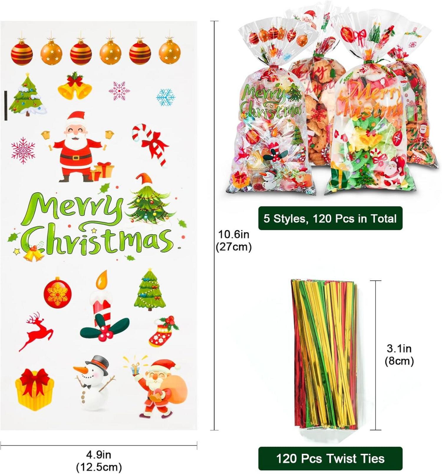 Cellophantüten Weihnachten 120 Bindebänder Zellophantüten
