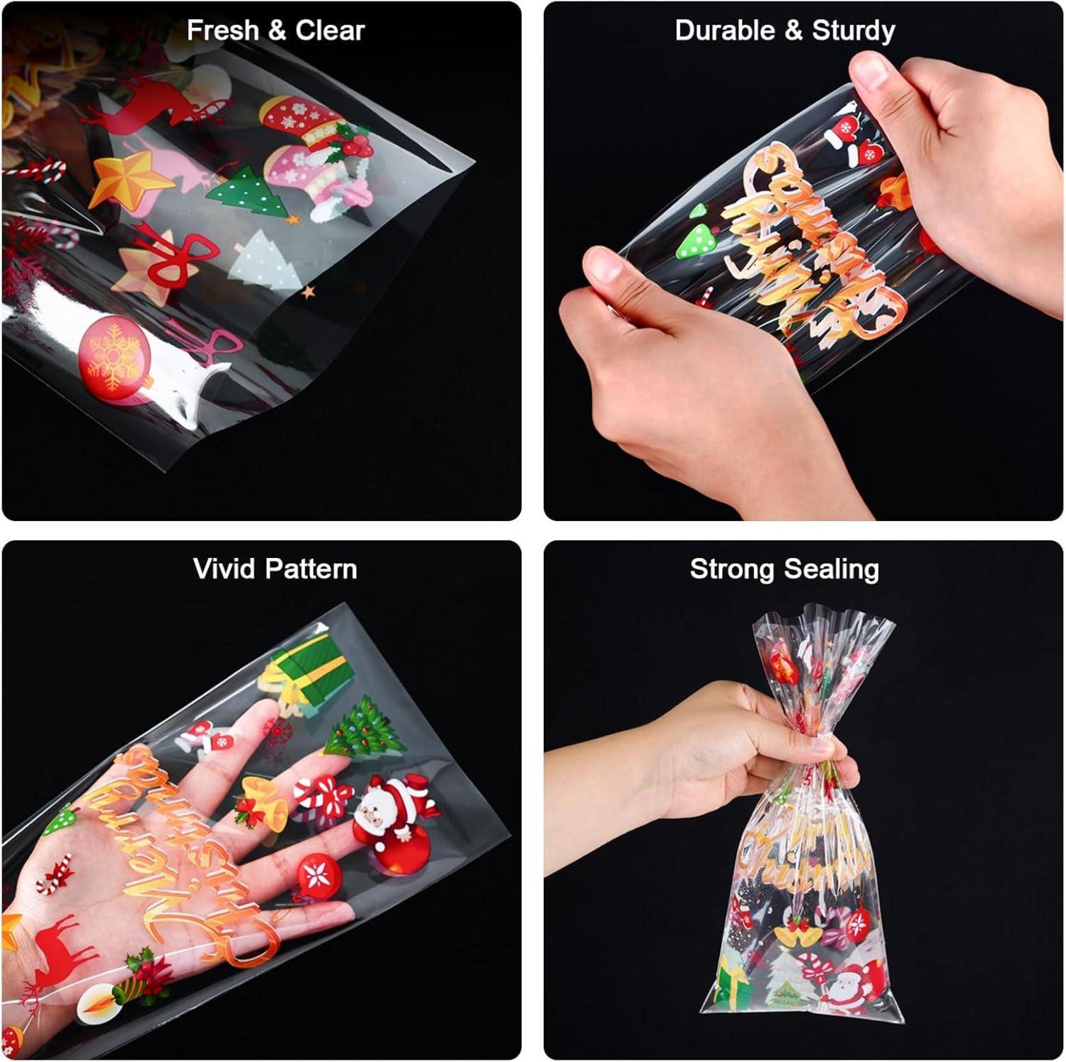 120 Weihnachts Cellophantüten mit Bindebändern, transparent, Plätzchen, Schokolade, Bonbons