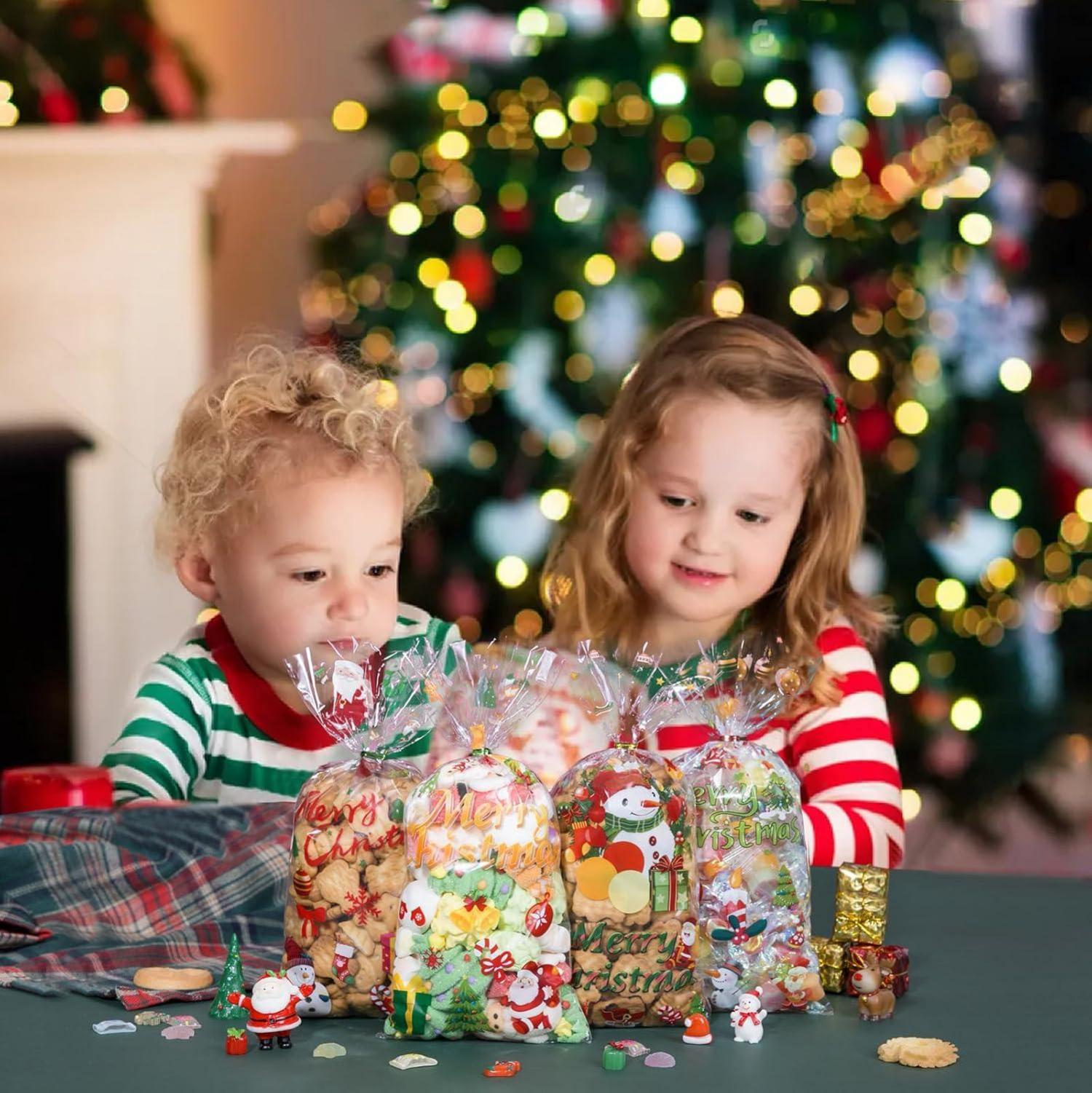 120 Weihnachts Cellophantüten Bindebänder Zellophantüten Plätzchentüten