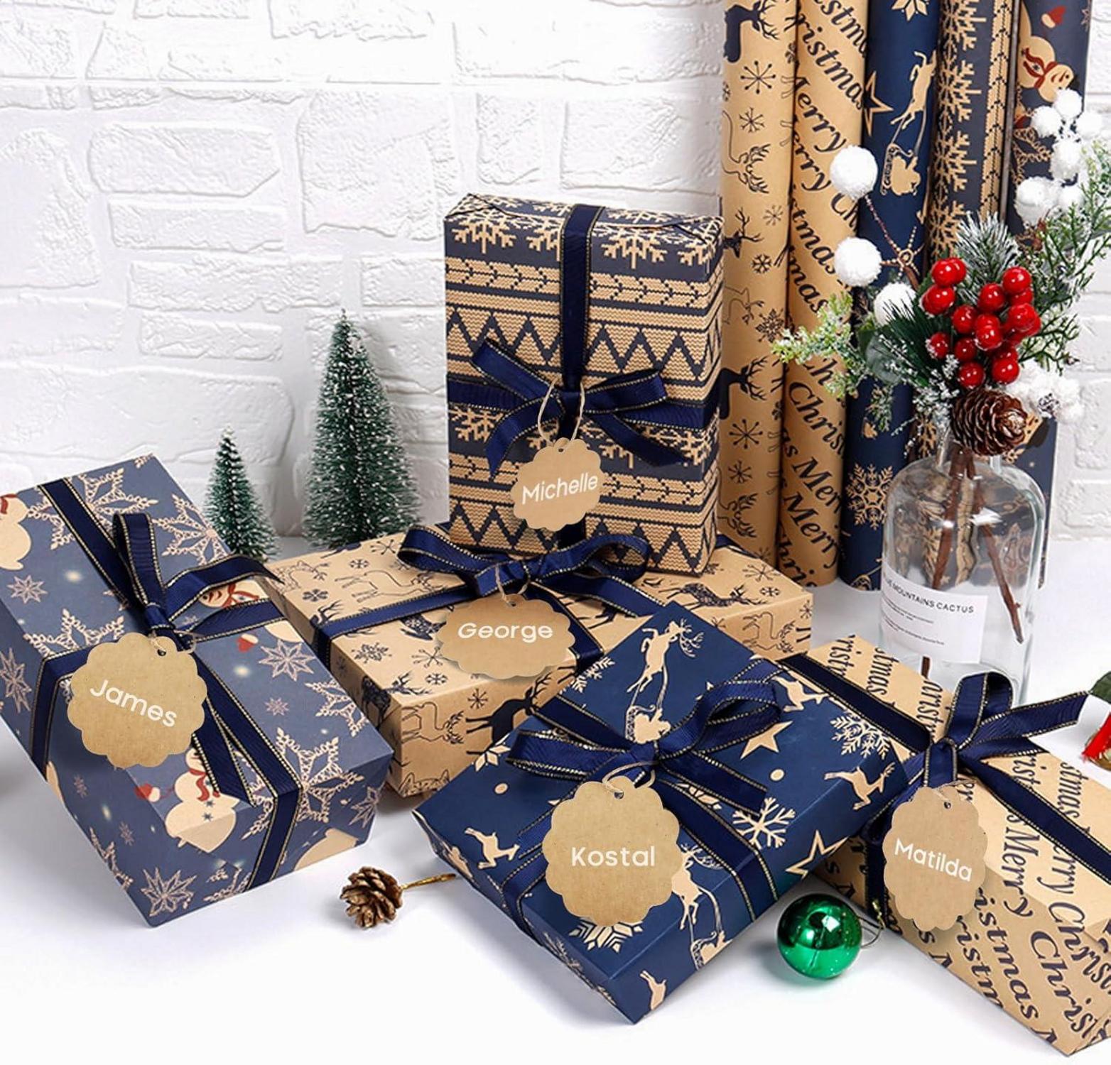 Weihnachtsgeschenkpapier Set 10 Blatt 50x76cm mit Band & Tags
