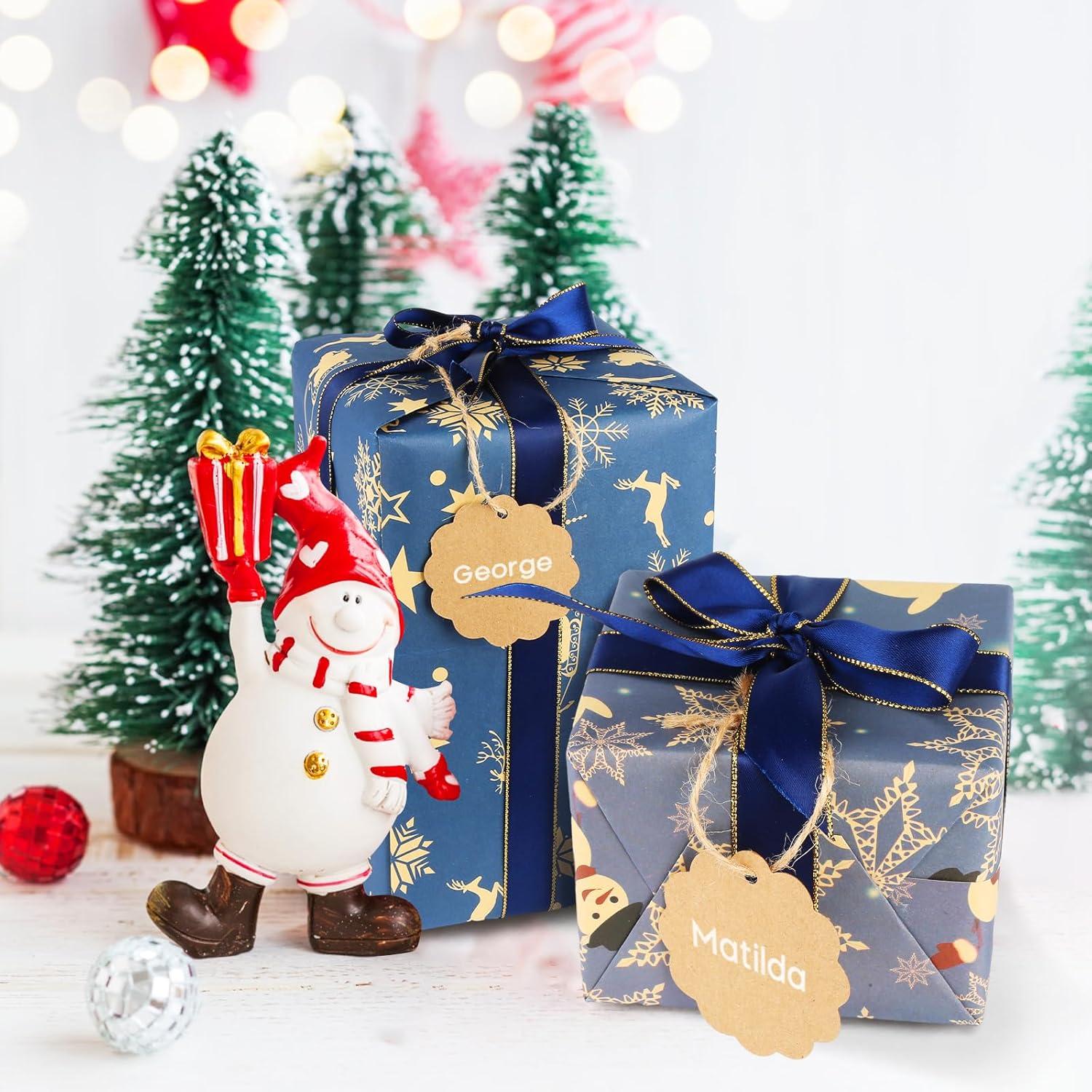 Weihnachtsgeschenkpapier-Set 10 Blatt 50x76cm Kraftpapier Schleife Etiketten