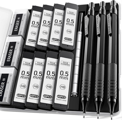 Druckbleistift-Set mit 480 Metallminen, 3 Radiergummis