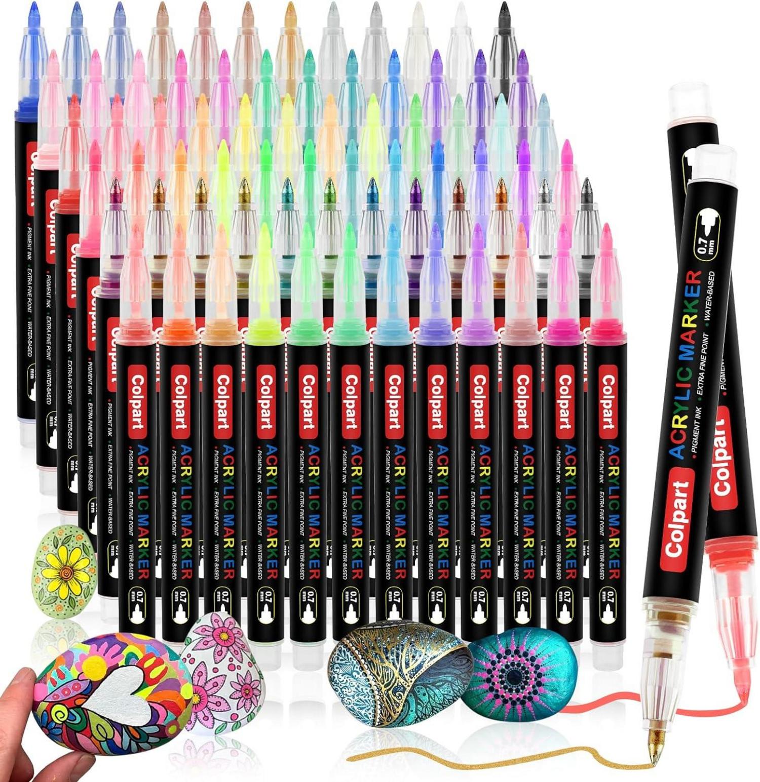 72Colors Acrylic Paint Markers Fine Tip for Rock Wood Canvas
