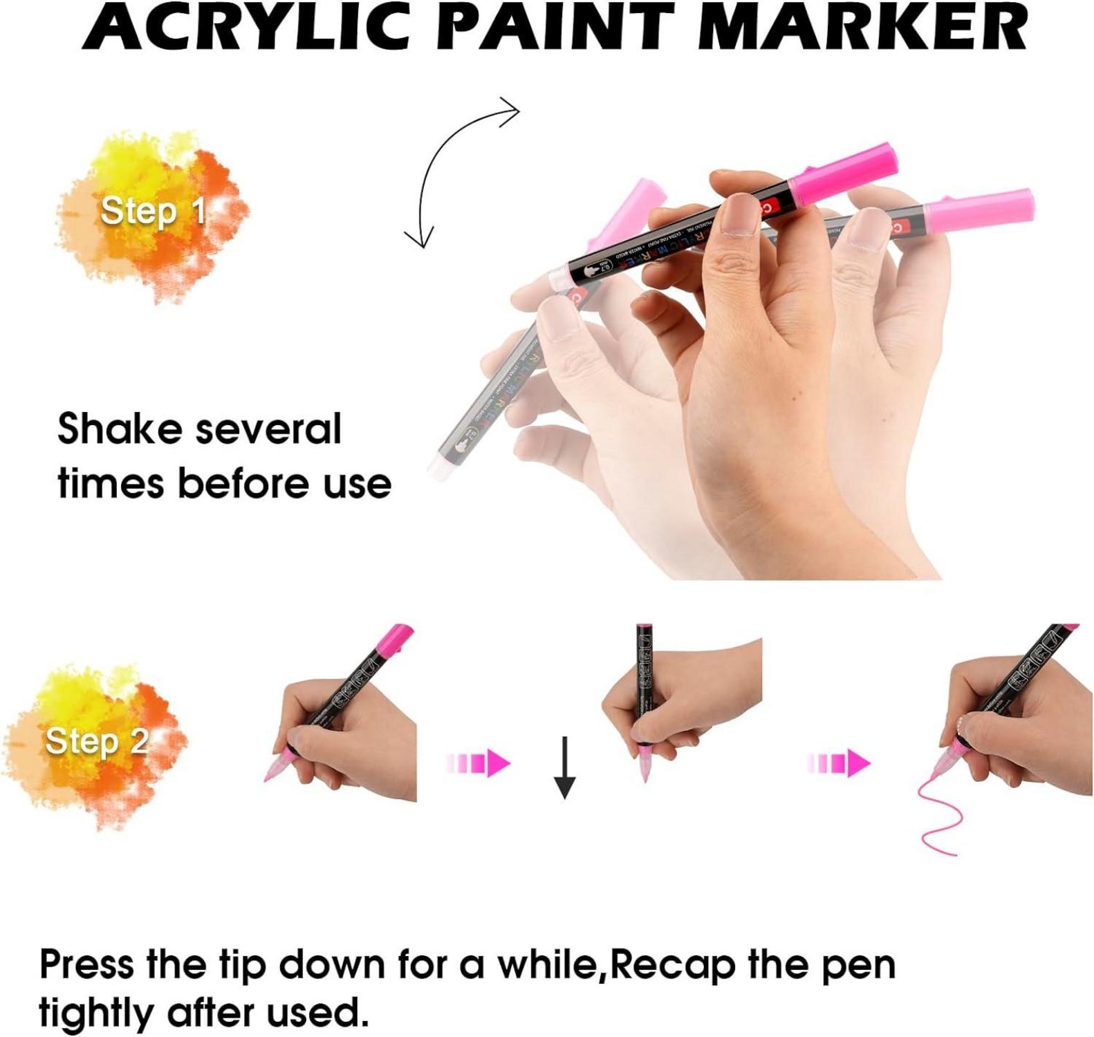 72Colors Acrylic Paint Markers Fine Tip for Rock Wood Canvas