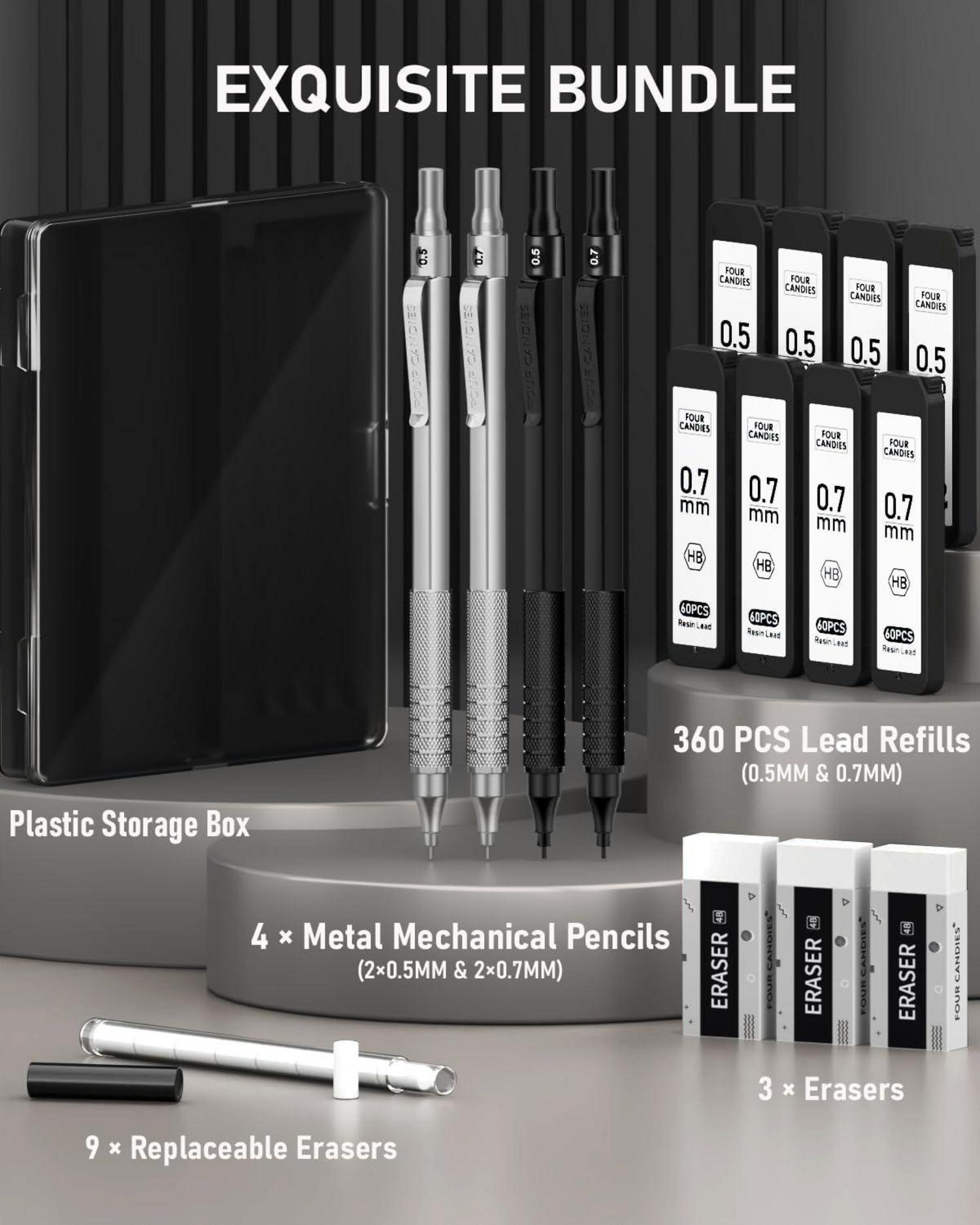 Metall-Druckbleistift-Set 0,5 mm 0,7 mm HB-Minen Schwarz Silber 480