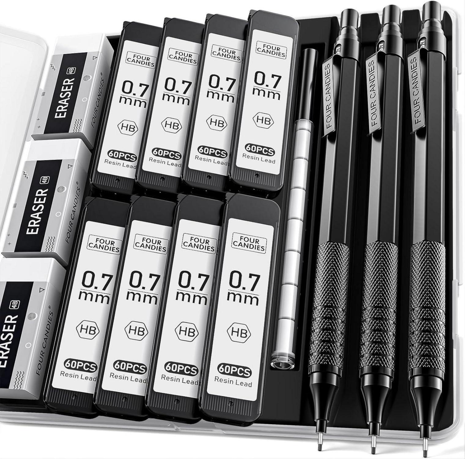 Druckbleistift-Set mit 480 St. HB-Minen, Radiergummis und