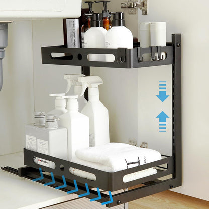 Ausziehbarer Küchenschrank Organizer 2 Etagen mit 5 Haken