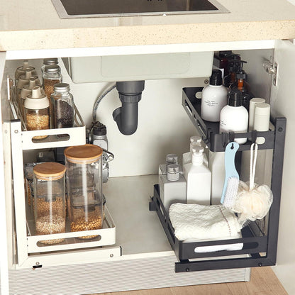 YunNasi ausziehbarer Küchenschrank Organizer 2 Etagen Metall