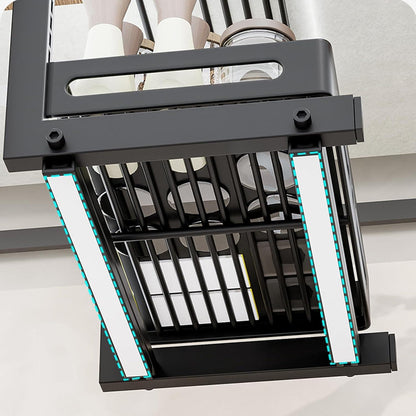 YunNasi Küchenorganizer 2 Etagen Spülschrank Unterregal mit 5 Haken Schwarz