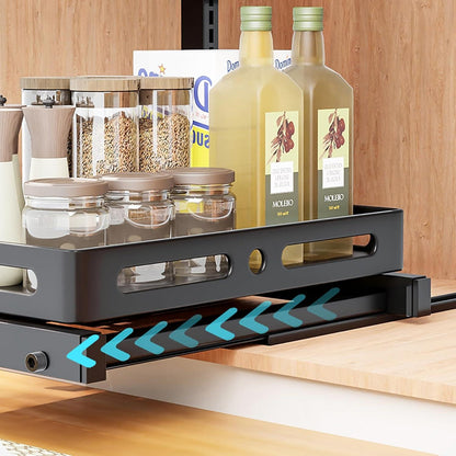 Ausziehbarer Küchenschrank Organizer 2 Etagen mit 5 Haken Schwarz