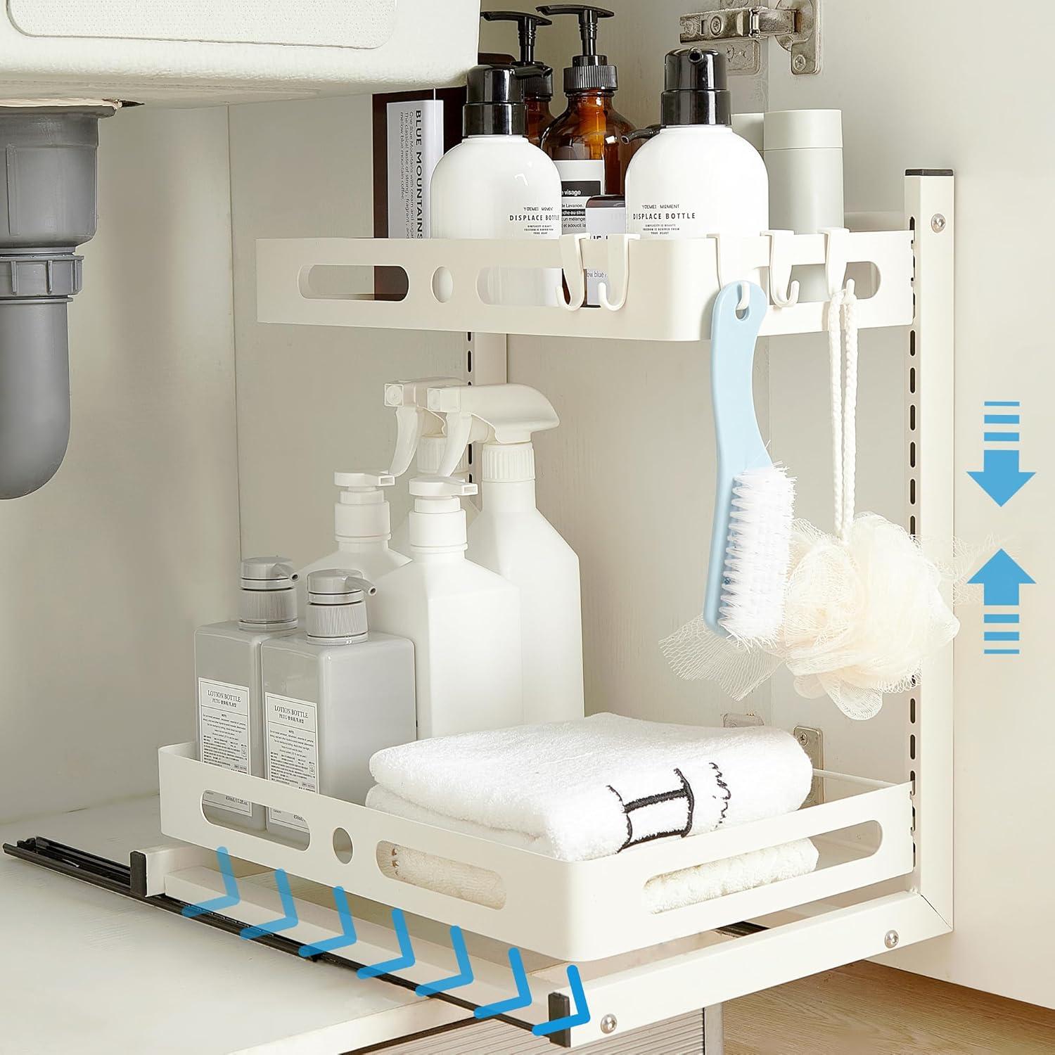 Ausziehbarer Küchenschrank Organizer 2 Etagen mit 5 Haken