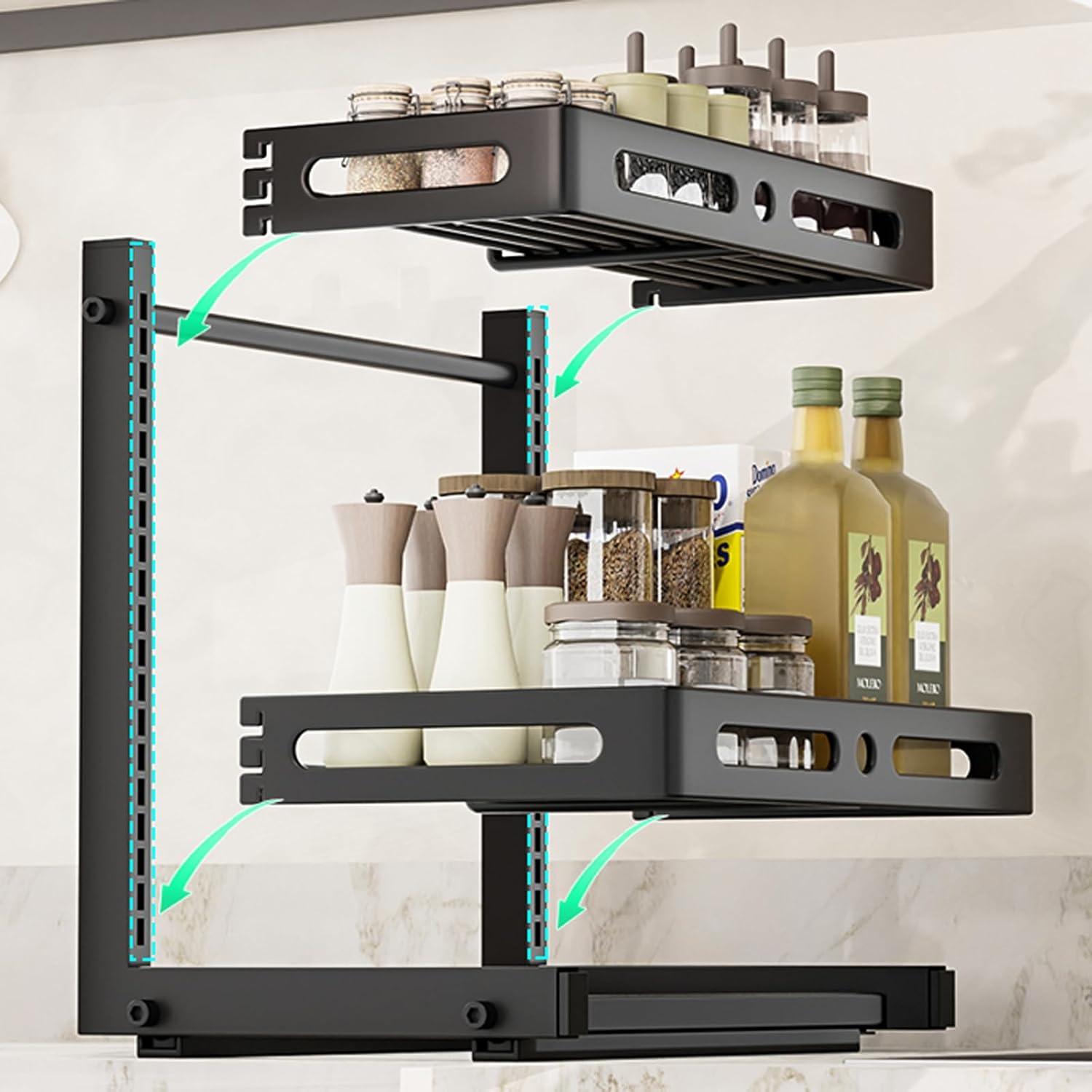Ausziehbarer Küchenschrank Organizer 2 Etagen mit 5 Haken