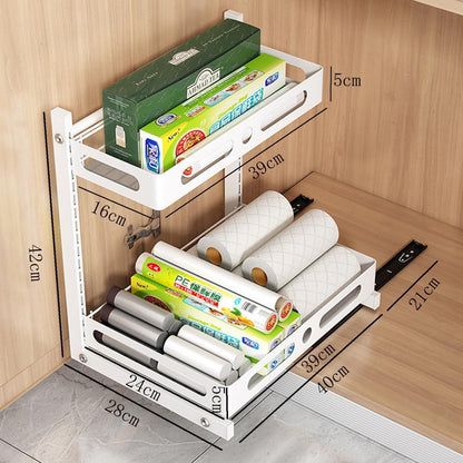 Ausziehbarer Küchenschrank Organizer 2 Etagen mit 5 Haken, Höhenverstellbar