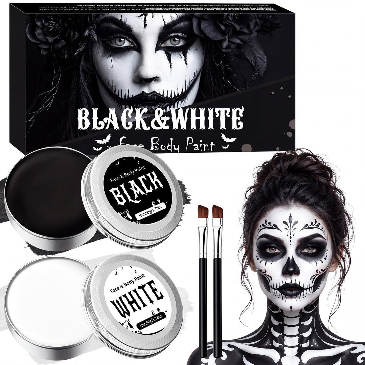 Halloween Schminke Set Schwarz Weiß für Gesicht und Körper