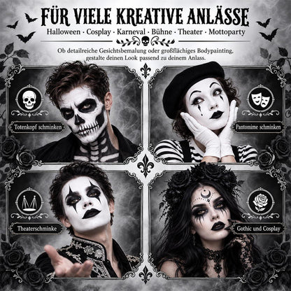 Halloween Schminke Set Schwarz Weiß für Gesicht und Körper
