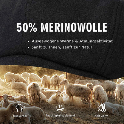 Damen Ballonmütze Wolle warm mit Visor, Schwarz